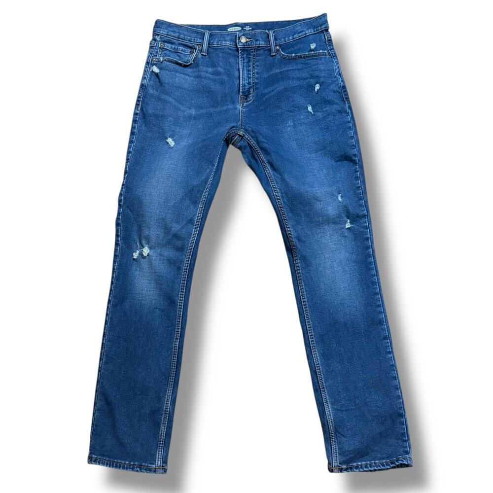 Old Navy Slim Jeans Mens Medium Wash Distressed Stretch Denim Size 34/32